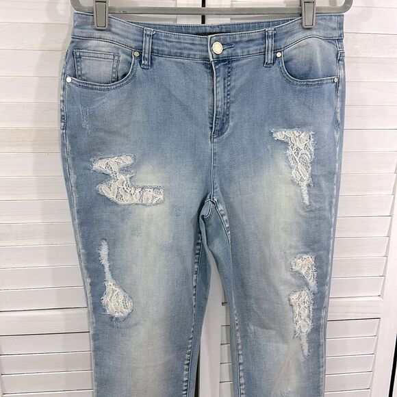 Chico's Black Label Ankle Jeans Size 1 (8) Distressed Lace - Picture 5 of 16